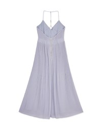 Gold Button Low-Cut Pleated Maxi Long Dress (With Padding)