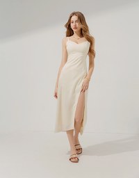 Slit Slim Maxi Long Dress (With Padding)