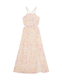Halter Hollow Floral Bra Padded Maxi Dress (With Padding)