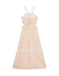 Halter Hollow Floral Bra Padded Maxi Dress (With Padding)