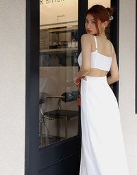 Gold Chain Hollow Slit Maxi Long Dress (With Padding)