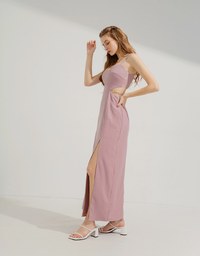 Gold Chain Hollow Slit Maxi Long Dress (With Padding)