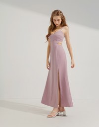 Gold Chain Hollow Slit Maxi Long Dress (With Padding)