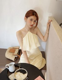 Halter Neck Hollow Bra Padded Mini Dress (With Padding)