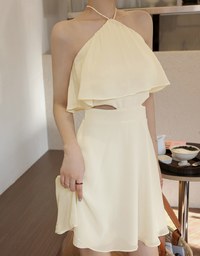 Halter Neck Hollow Bra Padded Mini Dress (With Padding)