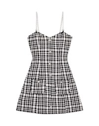 Small Bead Buttons Mini Dress (With Padding)