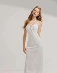 Neck Shell Embellished Bra Padded Maxi Dress (With Padding)