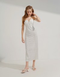 Neck Shell Embellished Bra Padded Maxi Dress (With Padding)