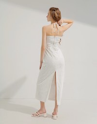 Neck Shell Embellished Bra Padded Maxi Dress (With Padding)