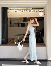 Neck Shell Embellished Bra Padded Maxi Dress (With Padding)