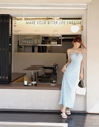 Neck Shell Embellished Bra Padded Maxi Dress (With Padding)