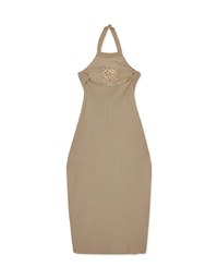 Knit Halter Hollow Slit Long Dress