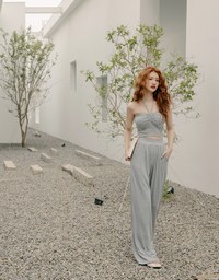 Knit Lace-Up Trousers Set (With Padding)