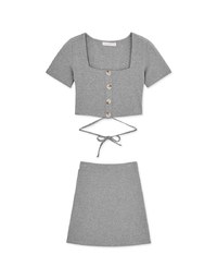 Square Neck Tie Knit Set Wear