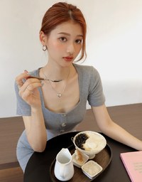Square Neck Tie Knit Set Wear