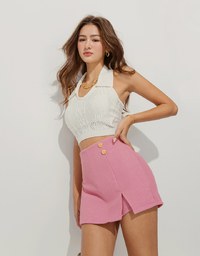 Lapel Knit Fitted Tank Top (With Padding)