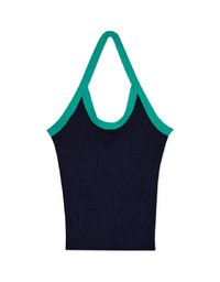 Contrast Collar Halter Knit Tank Top