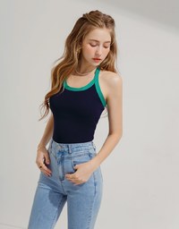 Contrast Collar Halter Knit Tank Top