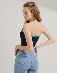 Contrast Collar Halter Knit Tank Top