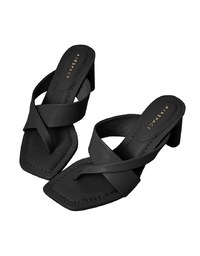Faux Leather Wide-Embossed Mid-Heel Slides