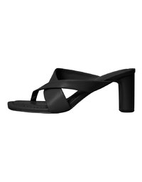Faux Leather Wide-Embossed Mid-Heel Slides