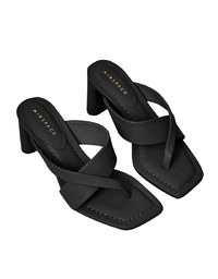 Faux Leather Wide-Embossed Mid-Heel Slides