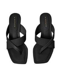 Faux Leather Wide-Embossed Mid-Heel Slides