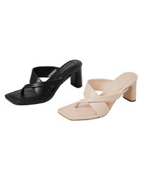 Faux Leather Wide-Embossed Mid-Heel Slides