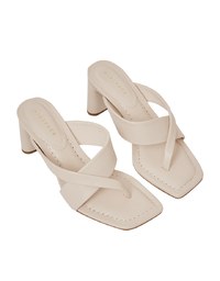 Faux Leather Wide-Embossed Mid-Heel Slides