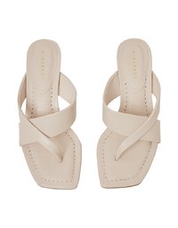 Faux Leather Wide-Embossed Mid-Heel Slides