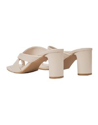 Faux Leather Wide-Embossed Mid-Heel Slides