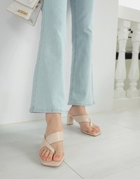 Faux Leather Wide-Embossed Mid-Heel Slides