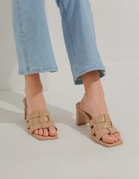 Woven Wide Mid-Heel Sandals