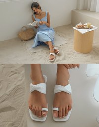 Faux Leather Twist-Toe Flat Slippers
