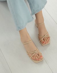 Cross-Strap Twisted Low-Heel Slides
