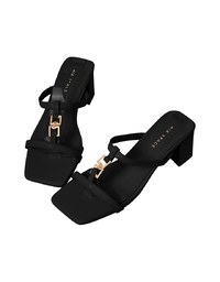 Metal Buckle Heeled Slippers