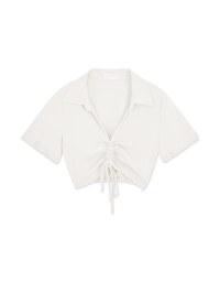 Open Collar Drawstring Crop Top