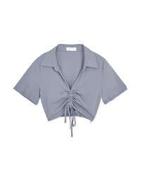 Open Collar Drawstring Crop Top