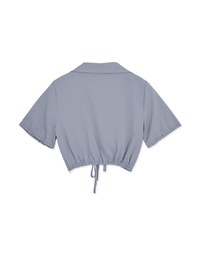 Open Collar Drawstring Crop Top