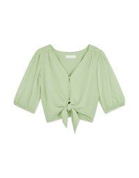 Sheer Buttoned Front Tie Top