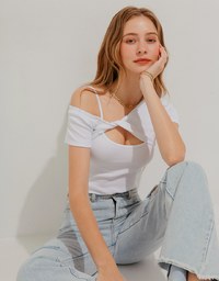 Fake Two-Piece Twisted Design Knit Top