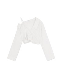 Fake Two Piece Sheer Slanted Shoulder Crop Top