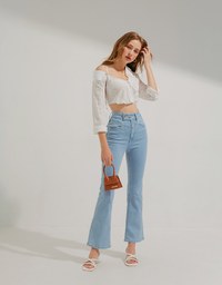 Fake Two Piece Sheer Slanted Shoulder Crop Top