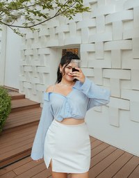 Fake Two Piece Sheer Slanted Shoulder Crop Top