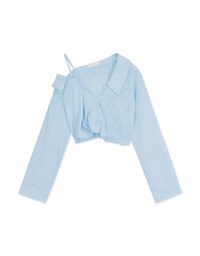 Fake Two Piece Sheer Slanted Shoulder Crop Top