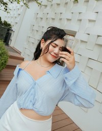 Fake Two Piece Sheer Slanted Shoulder Crop Top