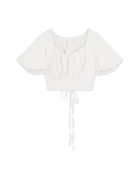 Heart Neck Puff Sleeve Shirred Top