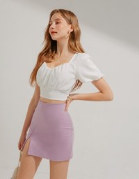 Heart Neck Puff Sleeve Shirred Top