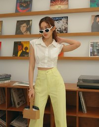 Open Collar Button Down Tank Shirt