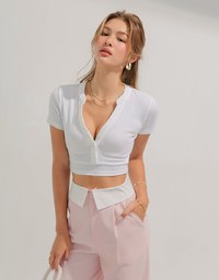 Open Collar Crop Top